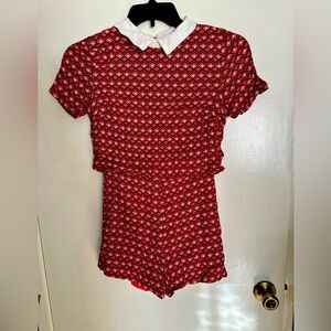 Short sleeve romper with collar and cut out back